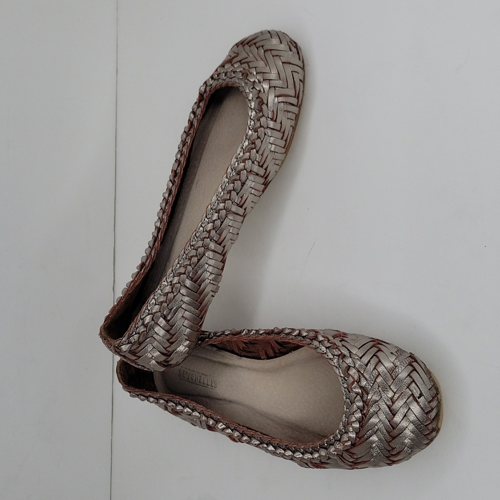 SEYCHELLES Pewter Ballet Flats Woven Metallic Leather 7M
